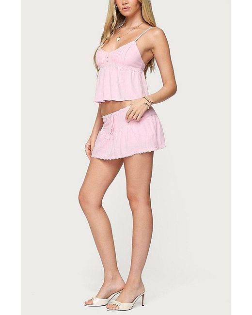Edikted Pink Selene Lacey Pleated Tank Top