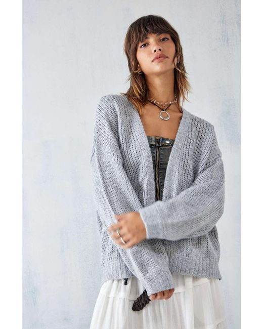 Urban Outfitters Gray Uo Grey Balloon Sleeve Wide Knit Cardigan