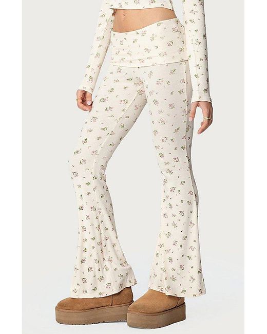 Edikted Natural Bloom Baby Fold Over Flared Leggings Pant