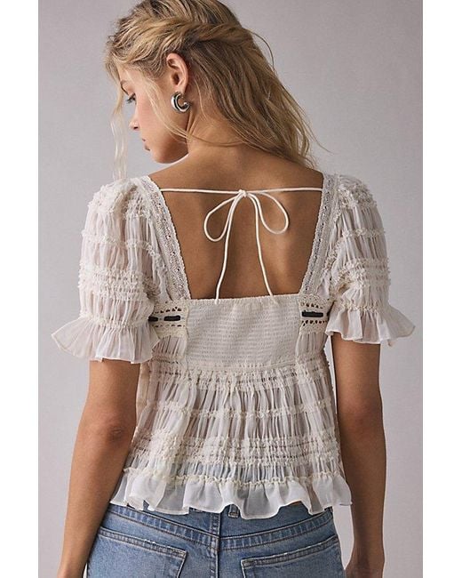 Kimchi Blue Natural Serenade Ruffle Puff Sleeve Babydoll Blouse