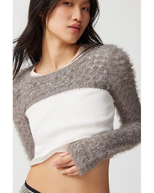 Urban Outfitters Brown Uo Whitney Fuzzy Shrug Sweater