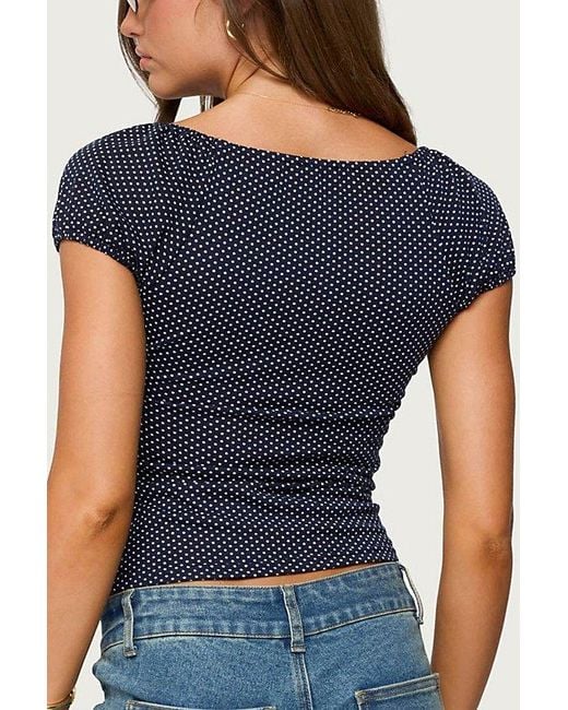 Edikted Blue Stefania Polka Dot Top