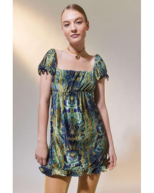Urban Outfitters Green Uo Claudette Velvet Babydoll Dress