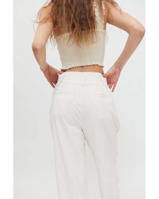 White linen tapered trousers Clearance