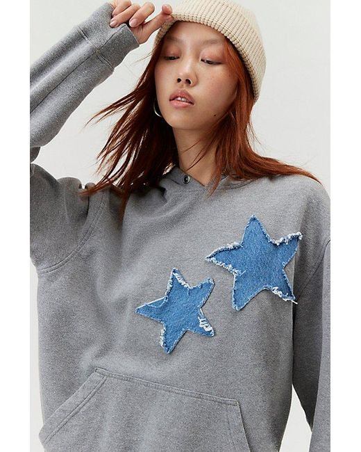Urban Renewal Blue Remade Star Patch Hoodie Sweatshirt