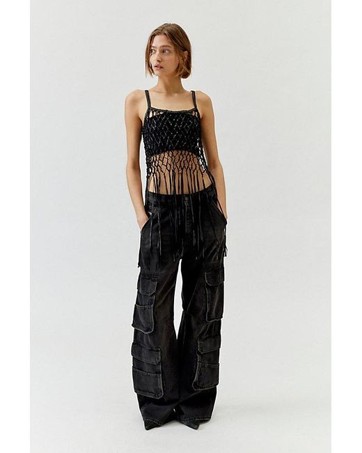 Urban Outfitters Black Willa Leather Fringe Top
