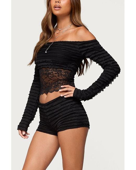 Edikted Black Tauri Ruffled Micro Shorts