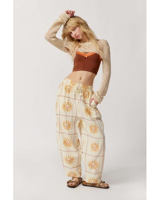 Urban Outfitters Natural Uo Jay Embroidered Wide-leg Pant