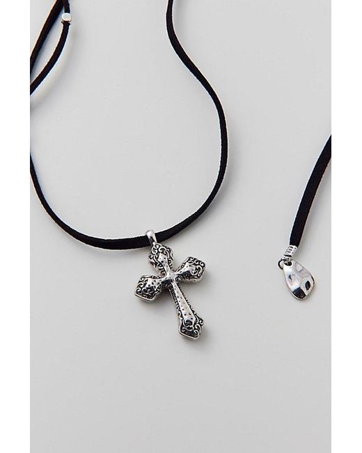 Urban Outfitters Black Etched Cross Corded Wrap Necklace
