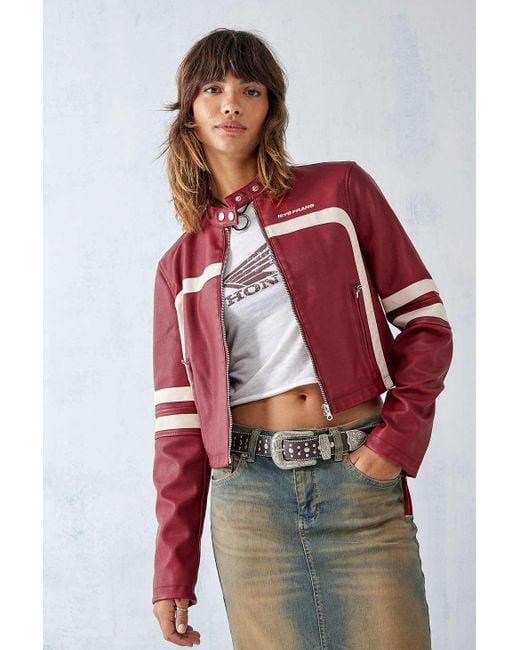 iets frans Red Jessy Faux Leather Cropped Motocross Jacket