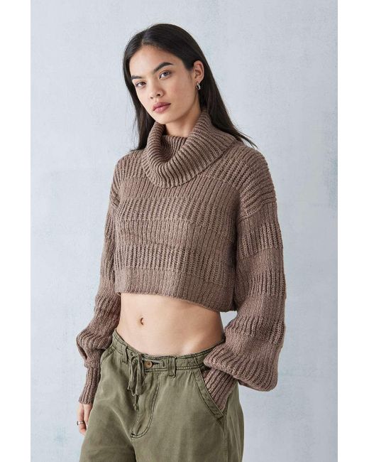 Urban Outfitters Green Uo Textured Knit Cowl Turtle Neck Jumper