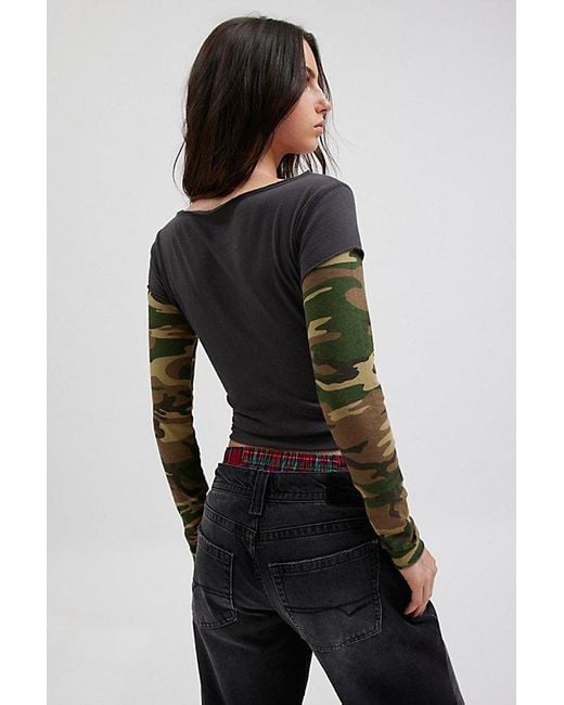 BDG Black Sloane Layered Twofer Long Sleeve Tee