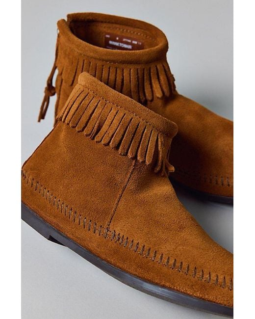 Minnetonka Brown Back Zip Hardsole Boots