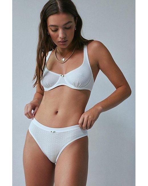 Out From Under White Pointelle Knit Rosette Bikini Underwear