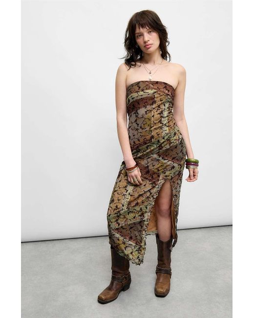 Urban Outfitters Uo Samara Mesh Bandeau Midi Dress in Green | Lyst UK