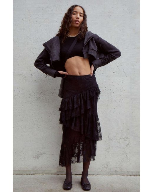 Urban Outfitters Black Uo Juna Lace Layered Midi Skirt