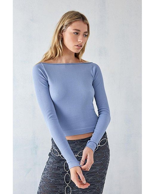 Urban Outfitters Blue Uo Alicia Long Sleeve Backless Top