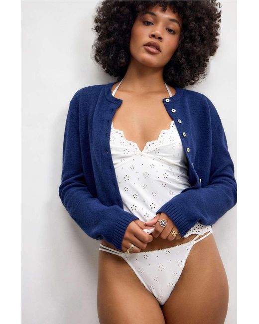Out From Under Blue White Broderie Thong