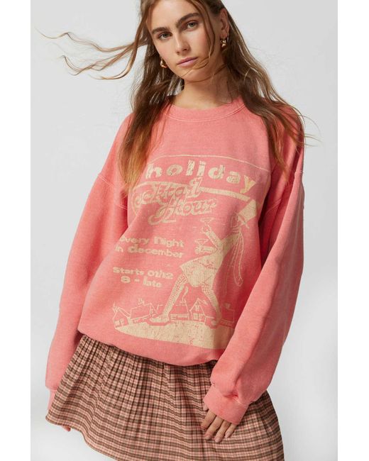 Urban Outfitters Pink Holiday Cocktail Party Crew Neck Sweatshirt In Red,at
