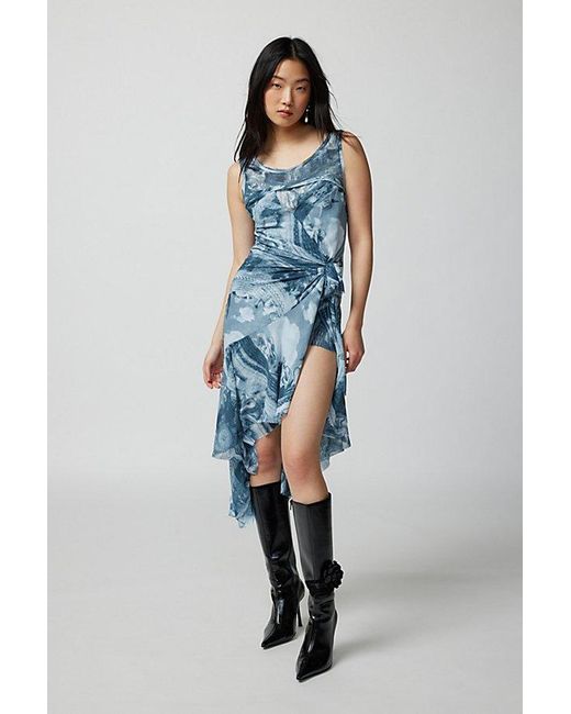 Urban Outfitters Blue Uo Andy Printed Asymmetrical Midi Dress