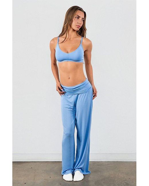Vitaly Blue Float Rib Foldover Pant