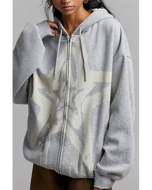 Urban Outfitters Gray Uo Bleached Star Zip-Up Hoodie Sweatshirt