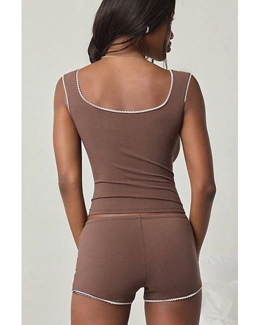 Out From Under Brown Josie Cotton Jersey Knit Baby Tee + Micro Short Pj Set