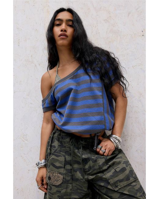 Urban Outfitters Blue Uo Cordelia Stripe Short Sleeve Top