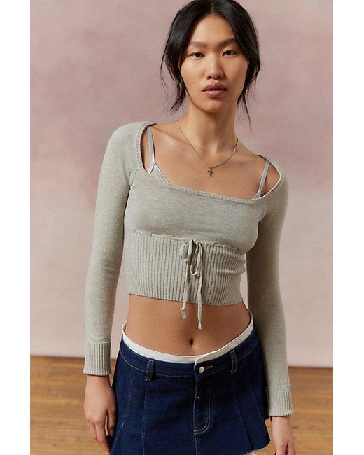 Urban Outfitters Gray Uo Edie Babydoll Sweater