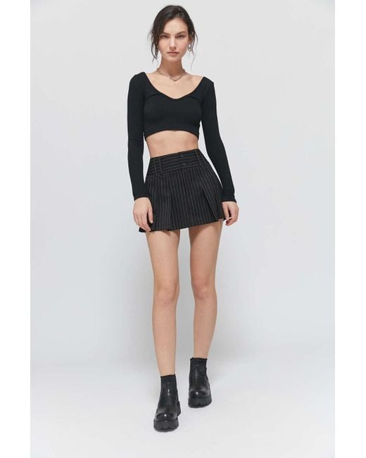 Urban Outfitters Black Uo Kortney Pinstripe Pleated Micro Mini Skirt