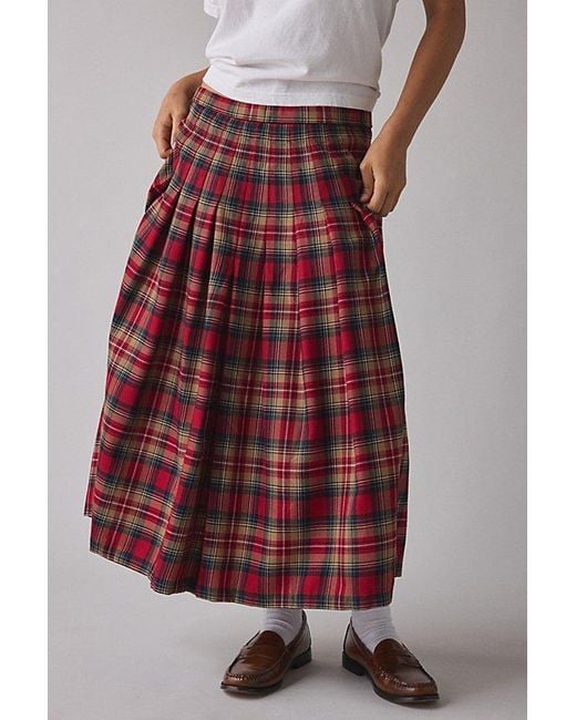 Vintage & ReMADE by UO Red Vintage By Uo Plaid Midi Skirt