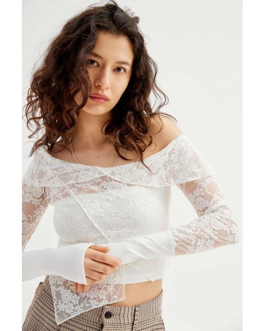 Skylae Top - Diamante Mesh Long Sleeve Crop Top in White