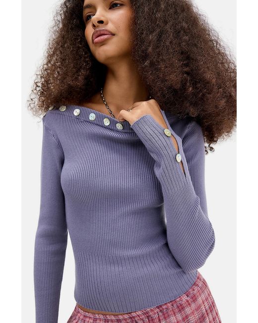 Urban Outfitters Purple Uo Shell Button Bardot Jumper