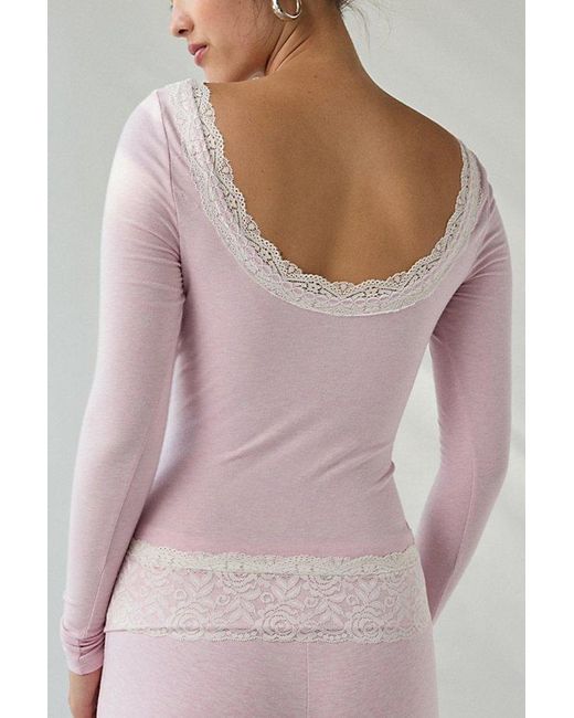 Out From Under Pink Our From Under Bec Lace Trim Low-Back Long Sleeve Top