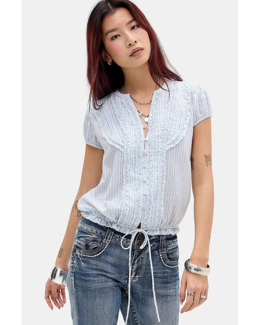 Kimchi Blue White Devon Stripe Blousson Blouse