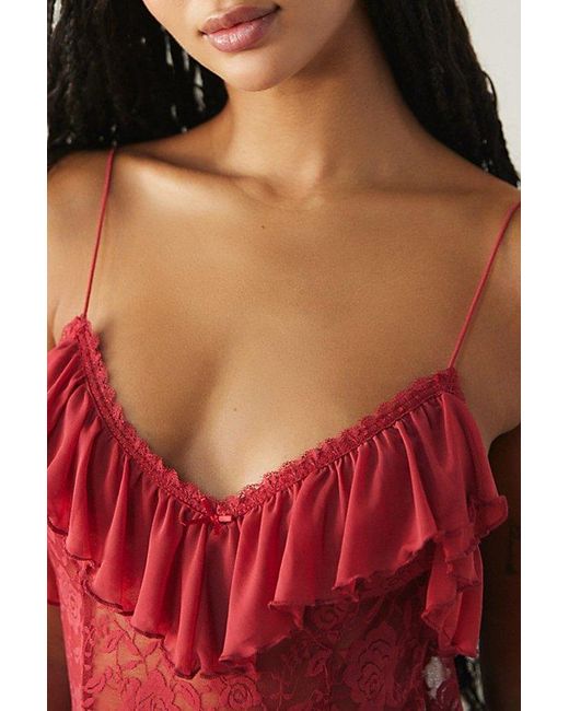 Out From Under Red Rouge Sheer Lace V-Neck Mini Dress