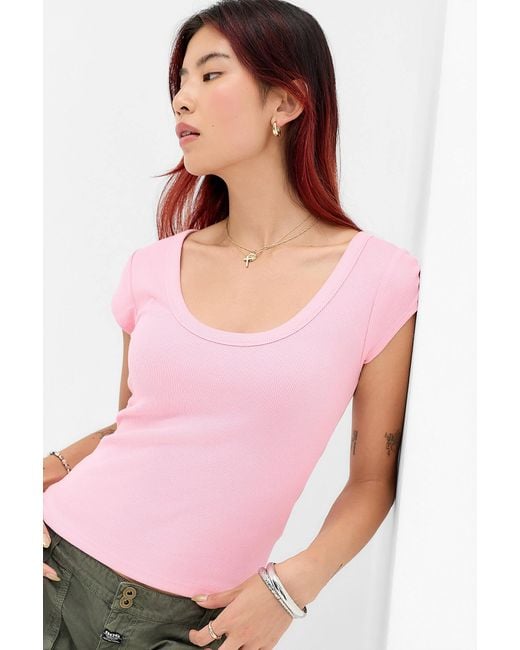 BDG Pink Off Duty Rib Short Sleeve T-shirt