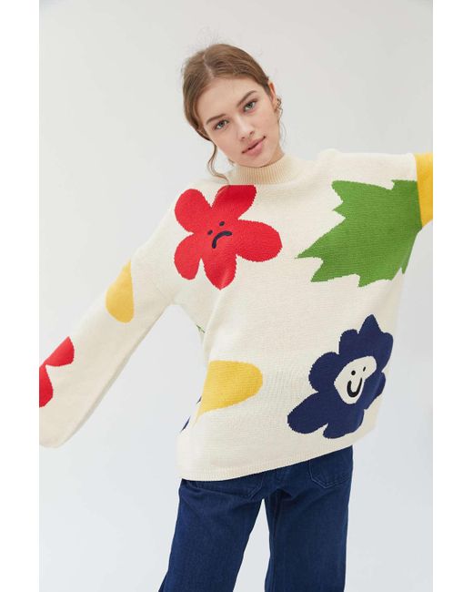 Lazy Oaf Multicolor Flower Bed Mock Neck Sweater