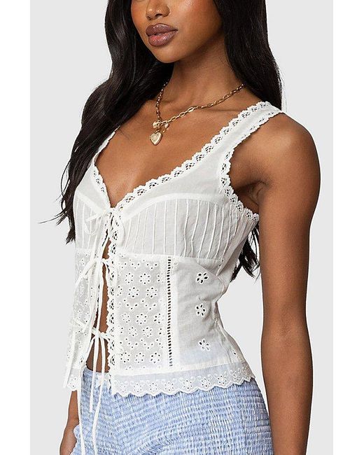 Edikted White Fiore Eyelet Tie Front Top
