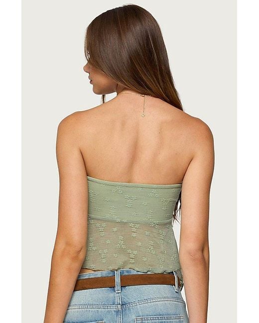 Edikted Green Embroidered Sheer Strapless Top