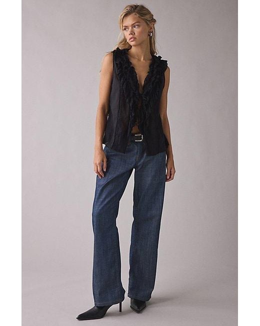 Kimchi Blue Black Clara Cascading Ruffle Tie-Front Tank Top