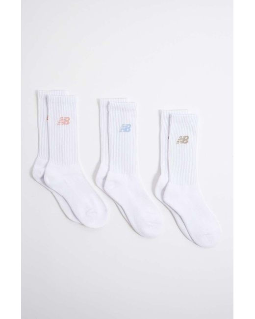 New Balance White Pink, Blue & Beige Socks 3-pack