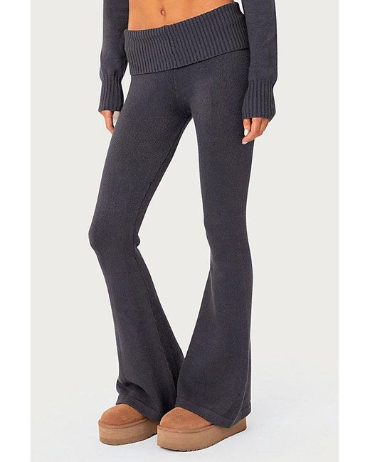 Edikted Blue Desiree Knitted Low Rise Fold Over Pants