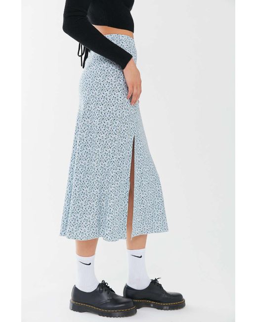 Urban Outfitters Blue Uo Ella Soft Woven Front-slit Midi Skirt