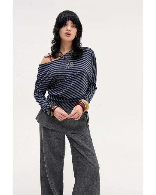 Silence + Noise Blue Silence + Noise Olivia Stripe Off-shoulder T-shirt