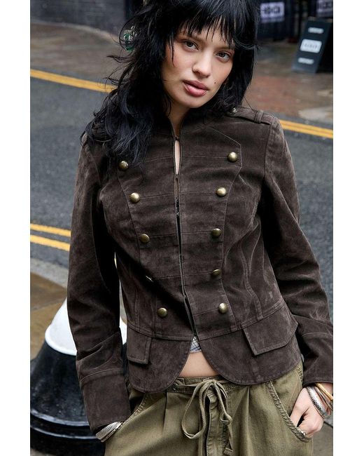 Urban Outfitters Black Uo Cate Faux Suede Band Jacket