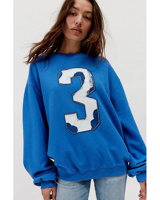 Urban Outfitters Blue Distressed Sporty Crew Neck Sweatshirt