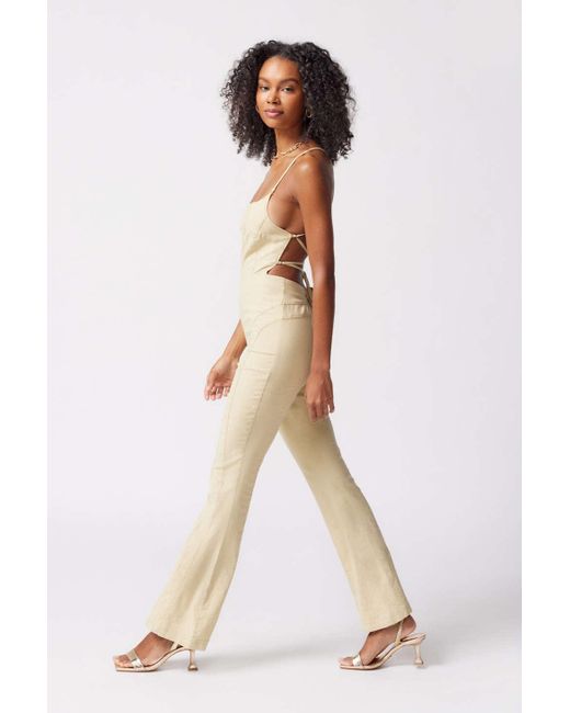 Urban Outfitters Natural Uo Chandler Linen Strappy-back Jumpsuit
