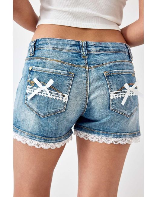 Urban Renewal Blue Remade From Vintage Lace Denim Shorts