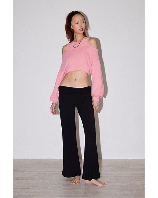 Out From Under Pink Raven Cold-Shoulder Cropped Sweatshirt
